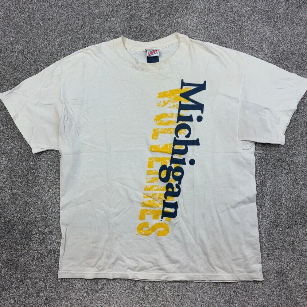 Vintage Michigan Wolverines Shirt Mens Large White U of M Logo‎ NCAA